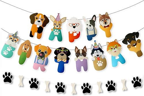 Vista 24 de Cartel con temática de perro feliz cumpleaños, decoración colorida para niños, bebés, perros, suministros de fiesta de cumpleaños Perro