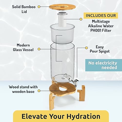 Miniatura 4 de Filtro de agua alcalino de vidrio para encimera purificador de filtro de agua gran sistema alcalino agua de alto pH 237 galones 9 litros