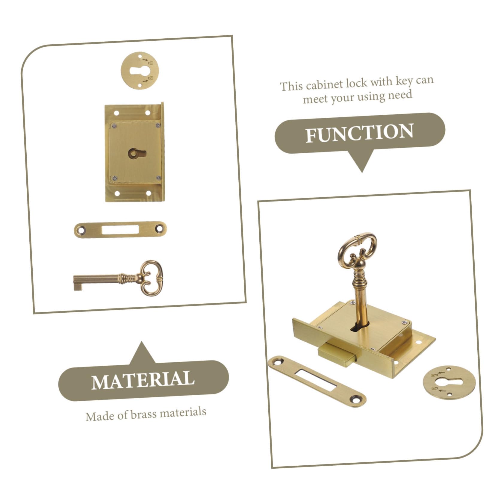Brass Drawer Lock Vintage With Key - Antique Cabinet Lock For Desk ...