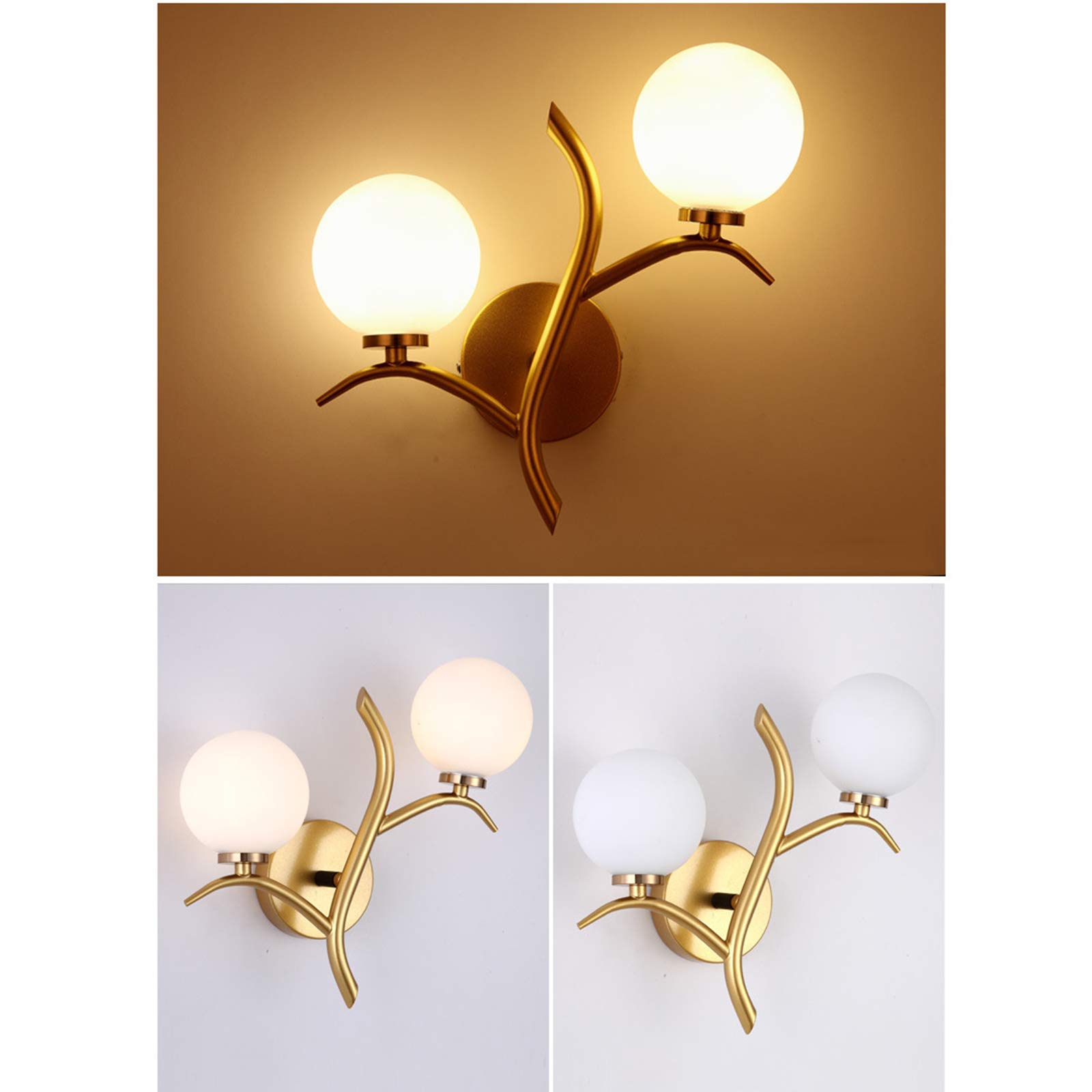 ZHSHYS Retro-Wandlampe, industrielle Wandleuchte, Doppelkopf-Glaslampenschirm, Wandleuchte, Beleuchtungskörper für Schlafzimmer, Wohnzimmer, Flur, dekorieren, G4-Quelle, 240 V, Gold