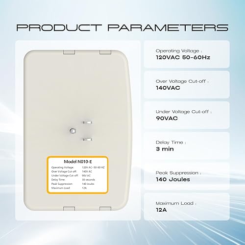 Miniatura 7 de Protector contra sobretensiones para refrigerador, electrodomésticos, 3 tomas, protector de sobretensiones de voltaje, salida de apagón, adecuado