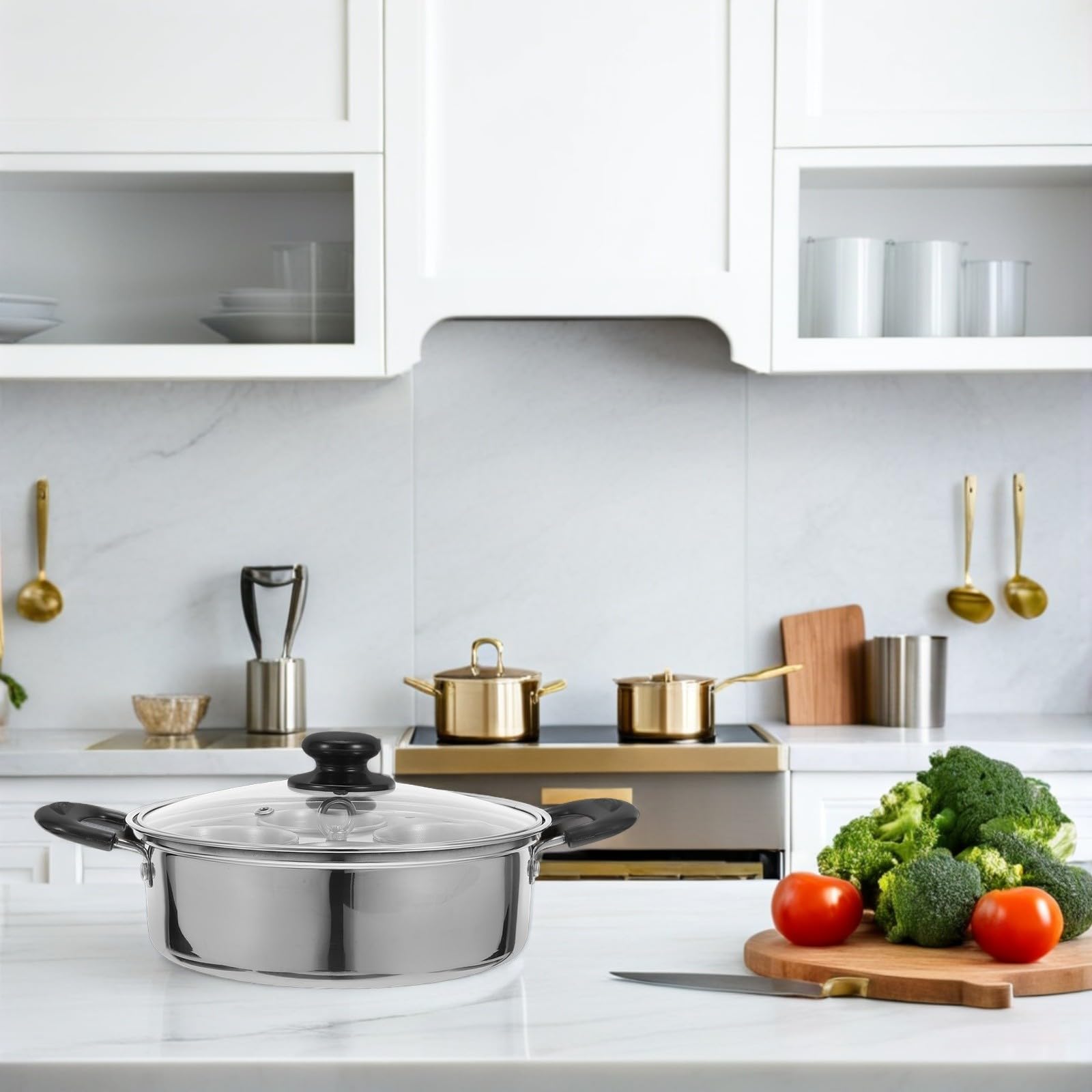 Operitacx Vaporera de Huevos de Acero Inoxidable para Cocina con 4 Tazas Desmontables y Tapa, Olla para Huevos al Vapor Adecuado para Desayuno en Casa