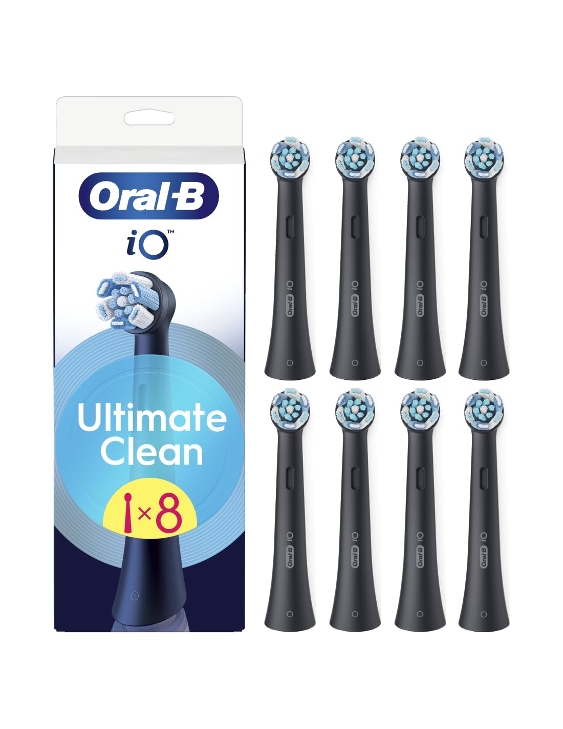 Oral-B iO Ultimate Clean Black Ersatz-Rundbürstenspitze, mit Kreuzungsfasern für fortgeschrittene Feinreinigung und Entfernung von Bakterienplatte,Oral-B iO, 8