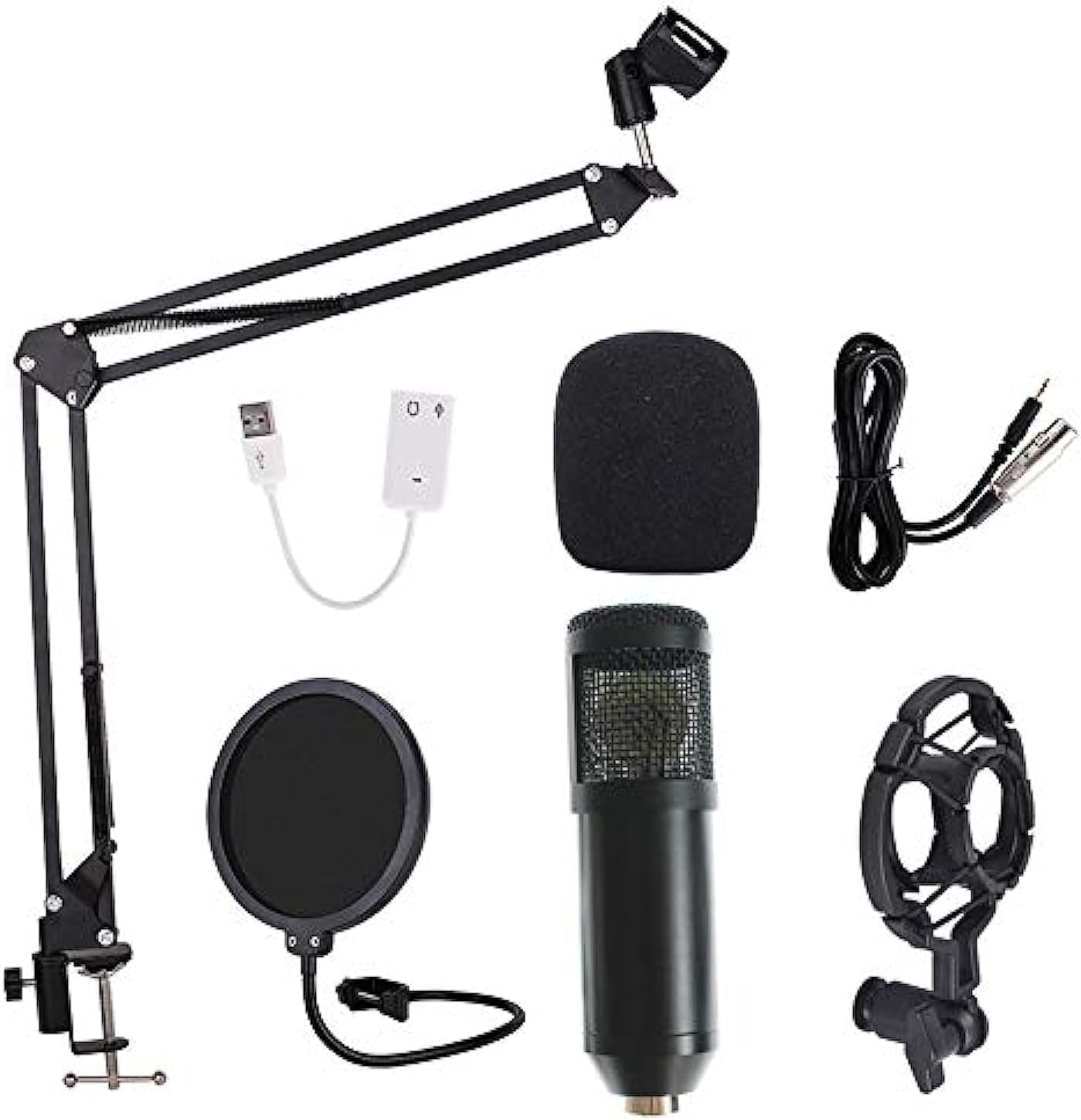Condenser Microphone Bundle BM-800 Mic Kit with Adjustable Mic Suspension Scissor Arm, Shock Mount and Double Layer Pop Filter for Studio Recording and Broadcasting(Black)