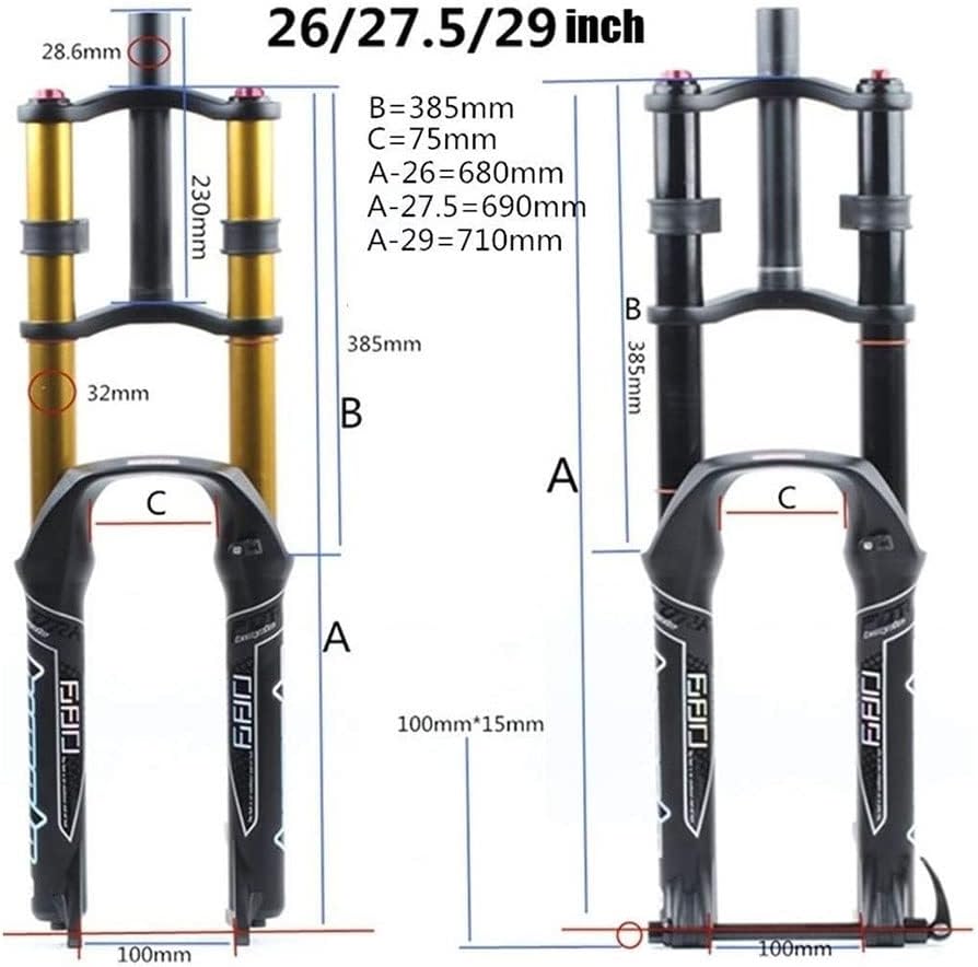 マウンテンバイク フロントフォーク 26 27.5 29インチ ダブルショルダー ダウンヒルサスペンション エア 1-1/8インチ