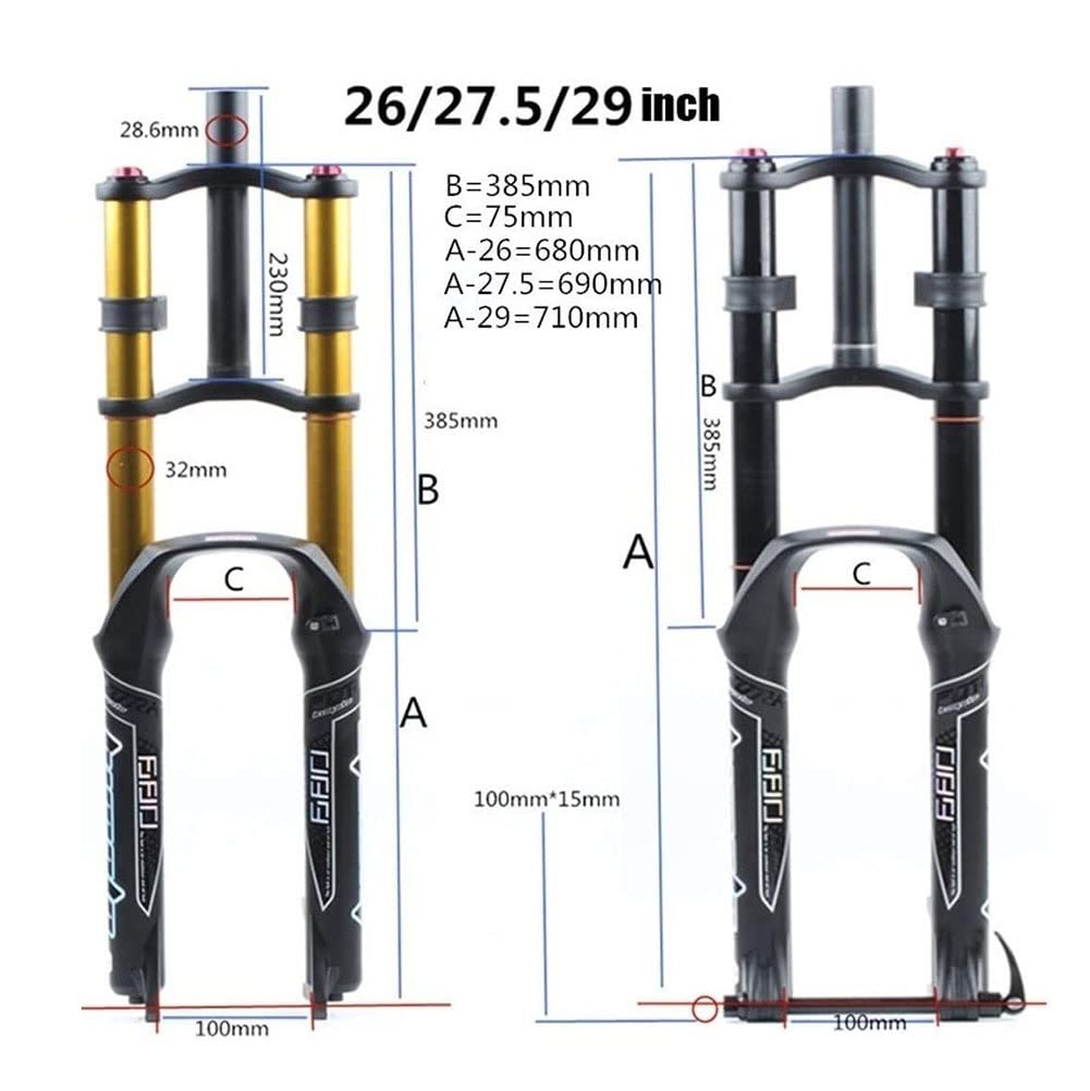 BOLANY-Fourche à suspension pneumatique VTT, fourche de vélo légère, amortissement, rebond réglable, Boost 15x27.5, axe traversant, R29, 29 pouces, 110  18