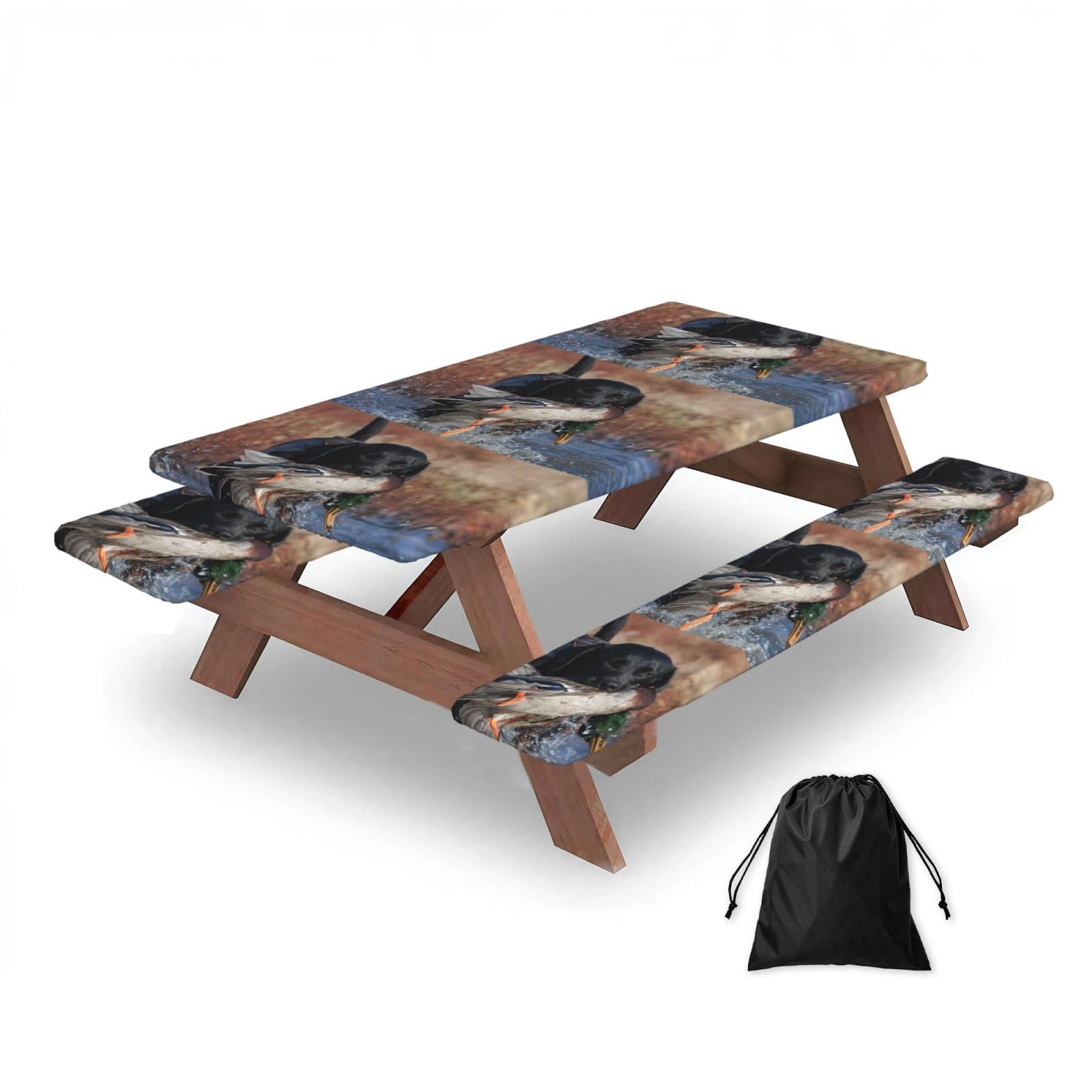 Dopklna As Picture Duck Hunting Labrador Dog Cool Black Puppy Animal, Picnic Table Cover With Bench Covers -Waterproof Elastic Fitted Tablecloth For Garden Camping Patio 76X152cm