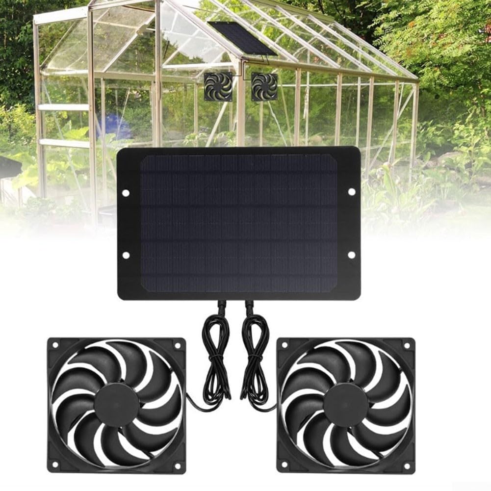 Solar Ventilator, 10W wasserdichter Solar Dual Auspuffventilator, Solarpanel Fan Kit für kleine Hühnerställe, Gewächshäuser, Schuppen, Haustierhäuser, Fensterauspuff