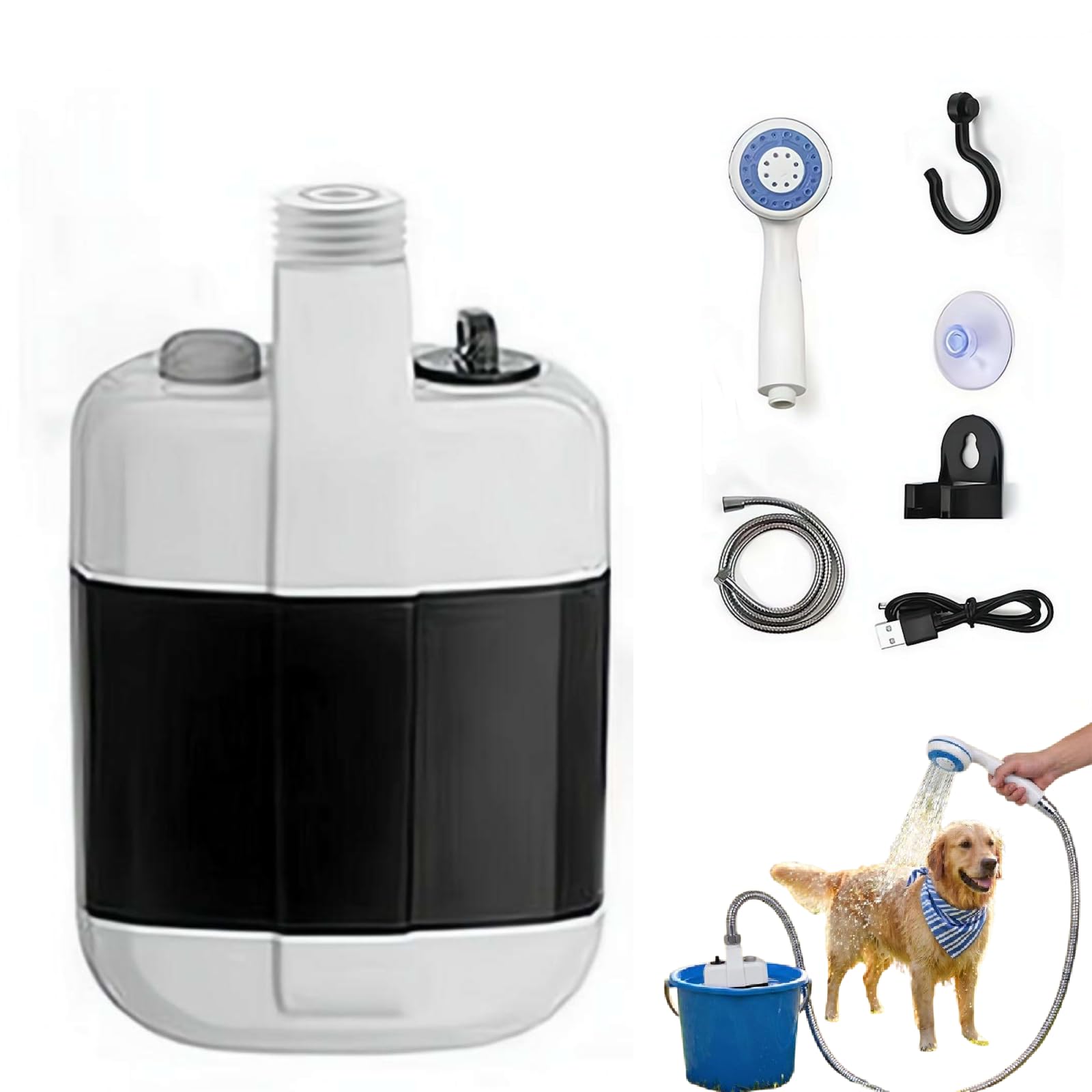 Portable Outdoor USB Rechargeable Electric Shower Pump – Camping Shower with Submersible Pump, Showers Head & 3.7V Battery, Handheld Showers for Travel, Car Washing, Pet Cleaning, Beach & Hiking
