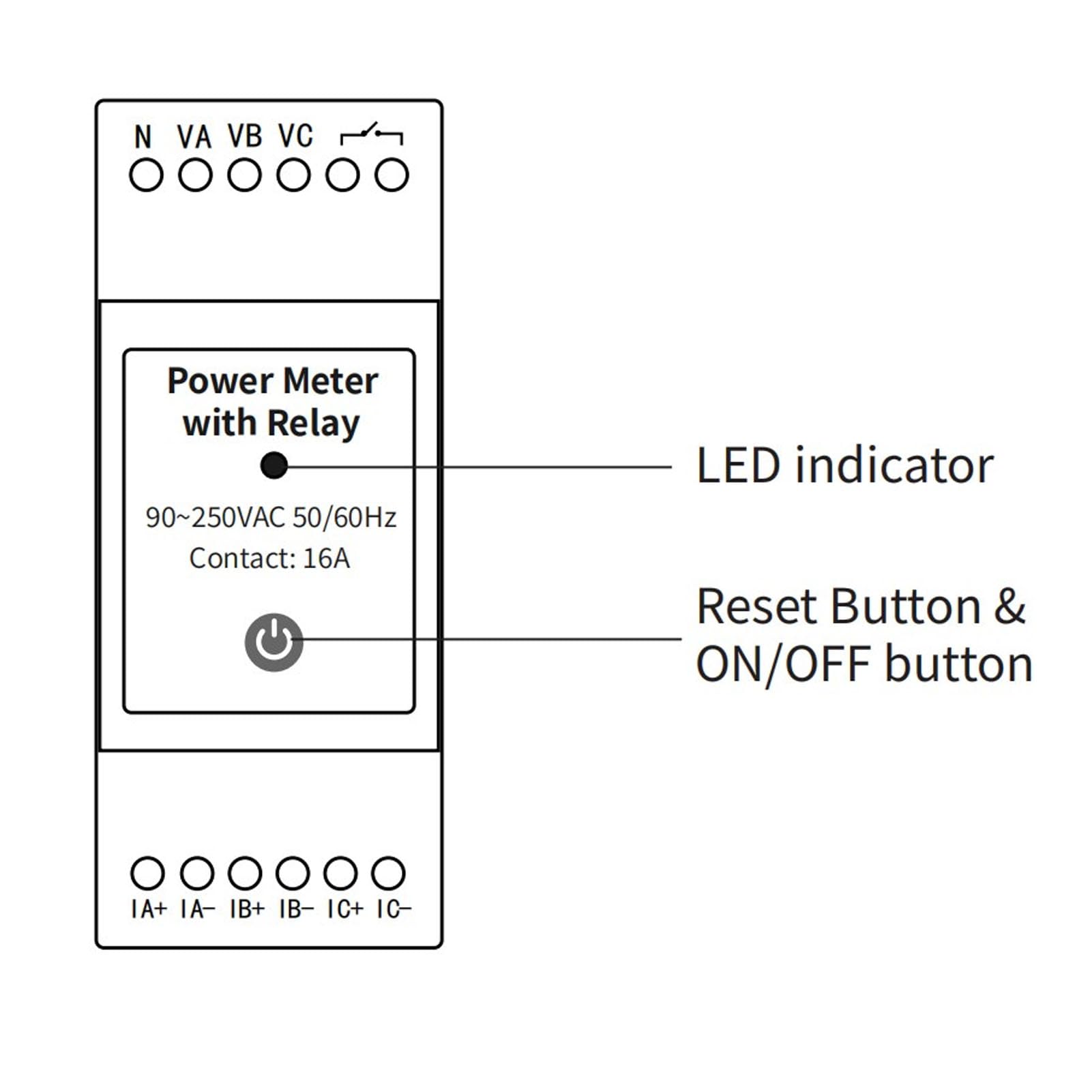 Medidor de Energía WiFi Trifásico para Hogar con Monitor de Consumo, Voltímetro y Amperímetro, 3 Transformadores de Corriente 80A, Control App y Monitoreo Tiempo Real 90x65x35mm