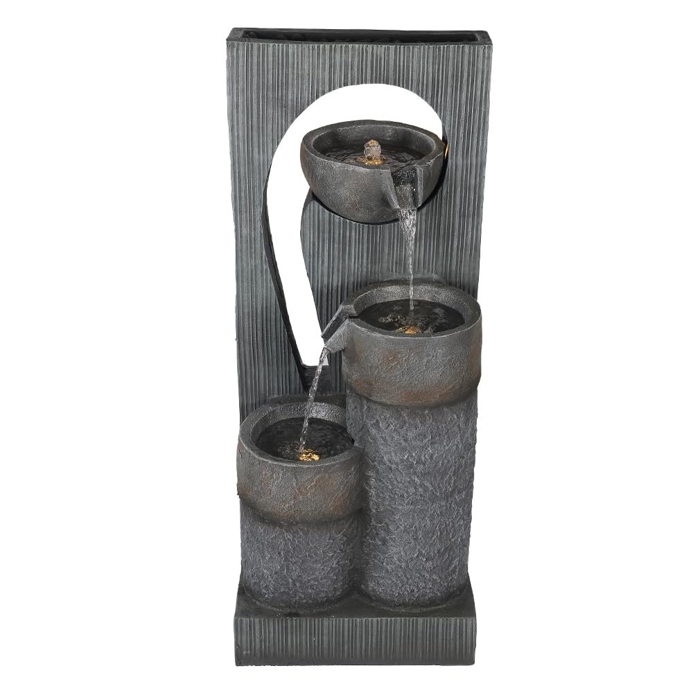 YAHOME Tabletop Fountain, Polyresin & Fiberglass Cascading Waterfall Fountain, Tiered Design Electric Water Fountain with LED Light, Freestanding Fountain for Indoor/Outdoor Garden, Home & Event Decor