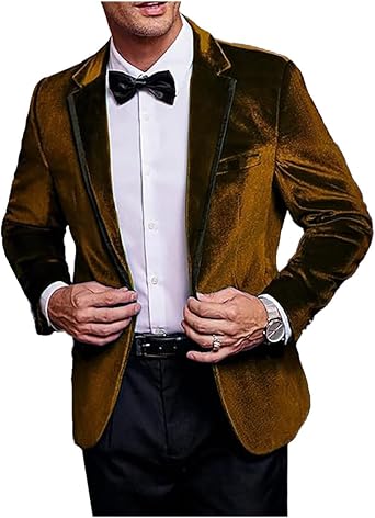 Mens Velvet Blazer Slim Fit Suit Velour Jacket One Button Blazer Solid Color Tuxedo Blazer Wedding Prom Dinner