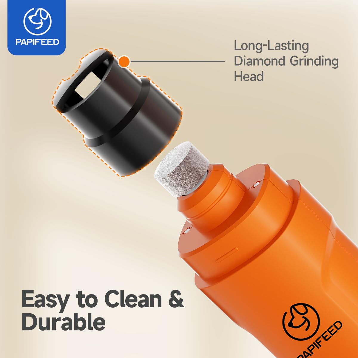 PAPIFEED Dog Nail Grinder with LED Light, Ultra Quiet 3-Speed Electric Nail File for Small Medium Large Dogs & Cats, Rechargeable Pet Nail Grinder with Trimmer (Orange) - image 8