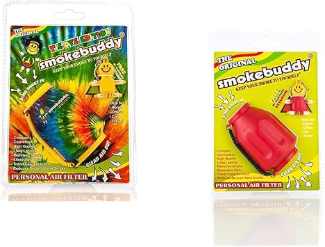 Smoke Buddy Tie Die Yellow/Orange Assorted Personal Air Filter & Smoke Buddy 0159-RD Personal Air Filter, Red