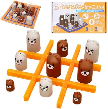 Kumasan Kabusekko 3Line & 4Line Strategic Intellectual Game Logic Power Thinking Power 3-in-a-Row 4-in-a-Row Board Game Educational Toy