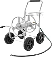 VEVOR 250 ft 5/8" Hose Reel Cart with 4 Wheels, Heavy-Duty Steel Frame & Storage Basket - Mobile Garden Hose Organizer for Yard, Lawn