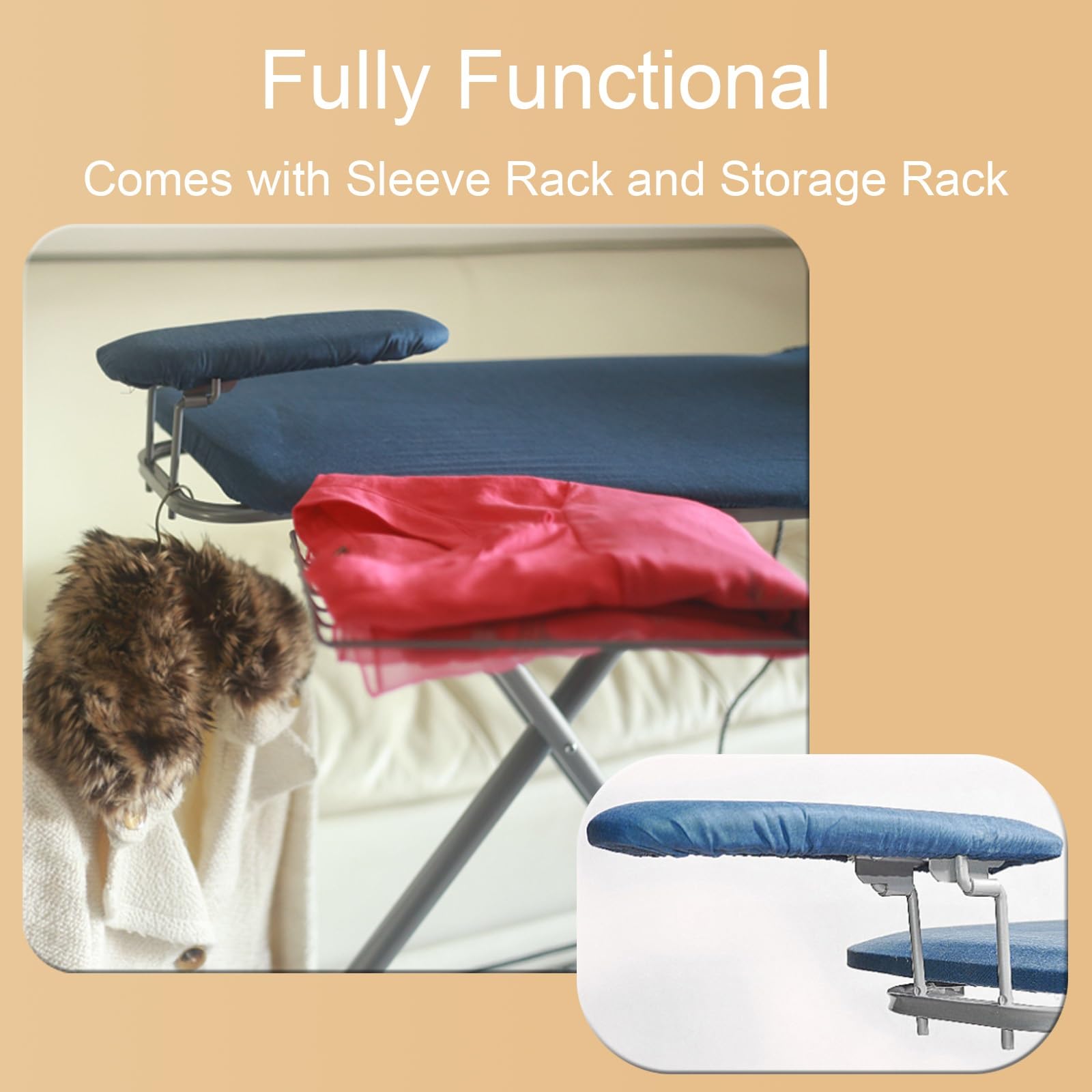 Tabla de Planchar Grande con Soporte para Mangas y Soporte de Hierro, Mesa Planchar Plegable con Estantes, Ironing Board de Altura Ajustable(Blue)