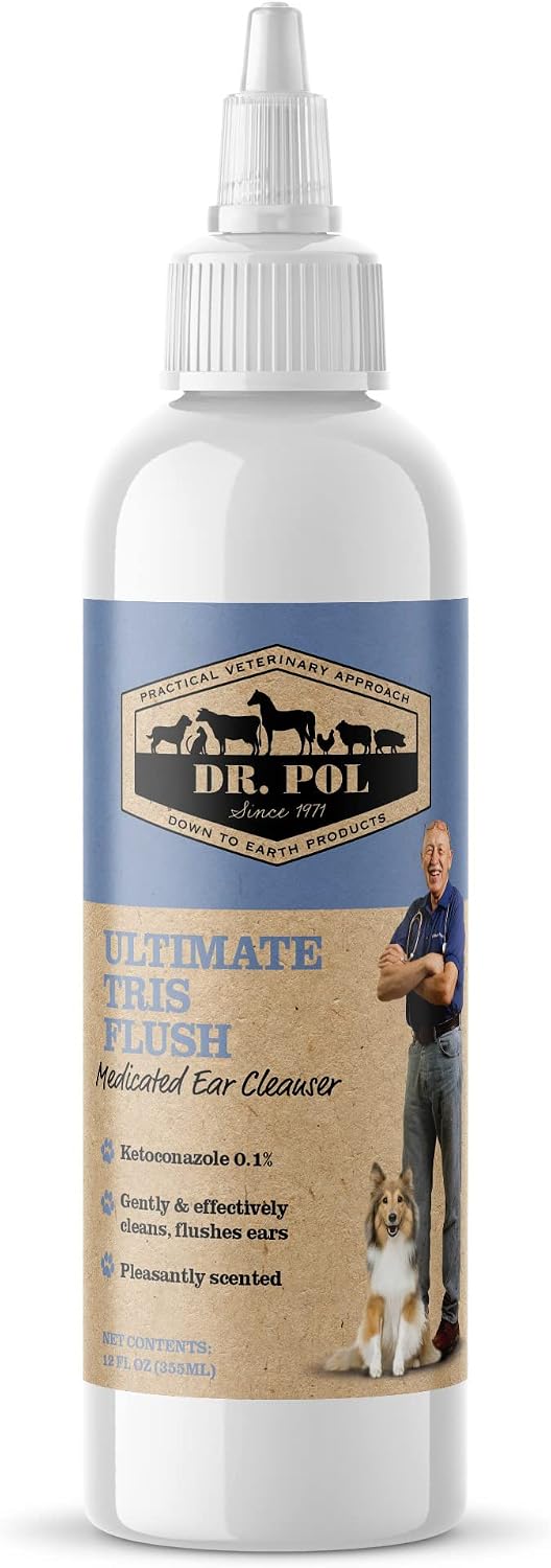 Dr. Pol Tris Ear Flush for Pets - Cat and Dog Ear Cleaner Solution - Pet Ear Wash for Cleaning Infections and Reducing Odor - Ear…