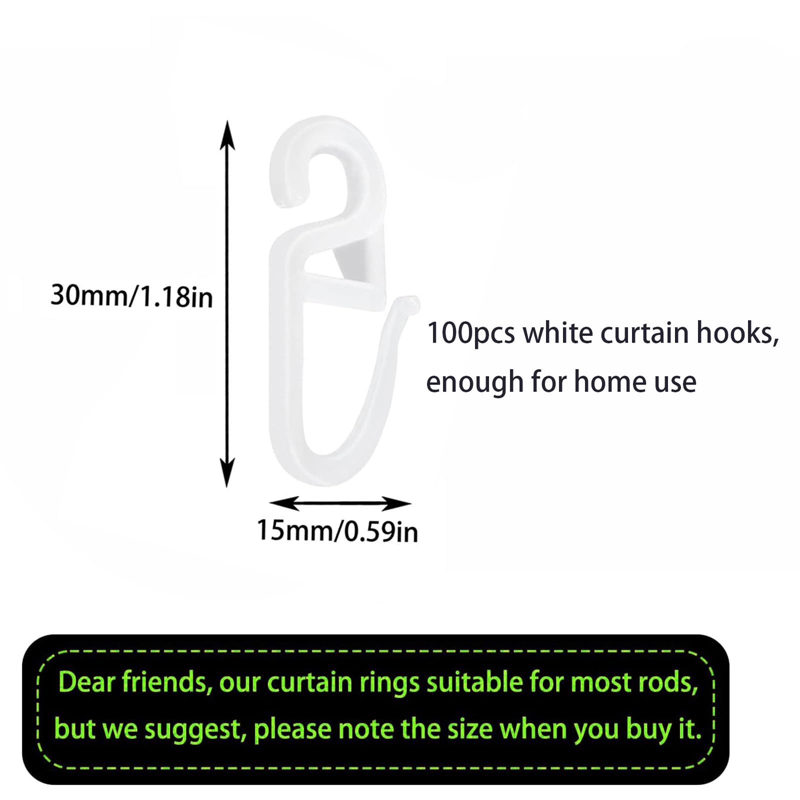 100 Ganci Per Tende In Plastica Bianchi - Rinforzati A Forma Di G, Per Doccia, Finestre E Porte