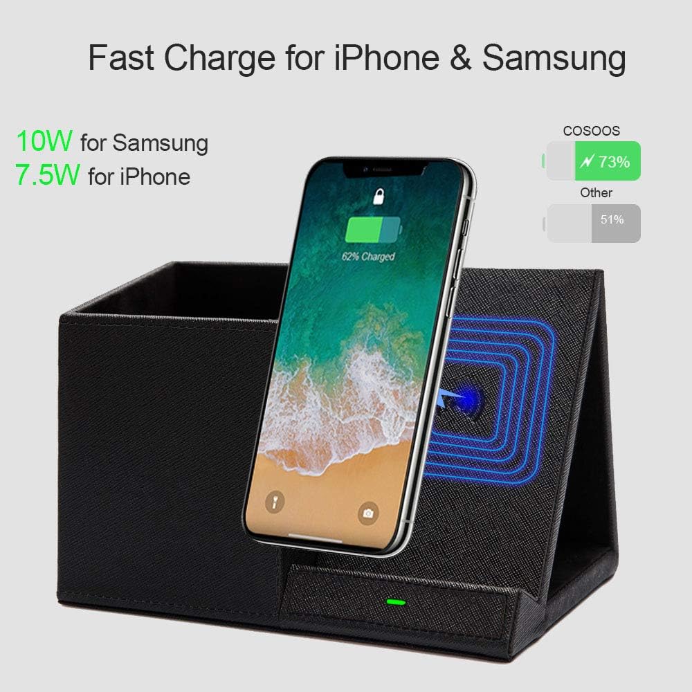 Exсluѕіvе Dіѕсоunt 60% Prісе COSOOS Fast Wireless Charger with Desk Organizer, Qi Desk Phone Charger Compatible with 13/13 Pro/13 Pro Max/13 Mini/SE /12/11/XS/8 Plus, Galaxy S21/S20+/S10/Note 10/Note 9/(No AC Adapter)