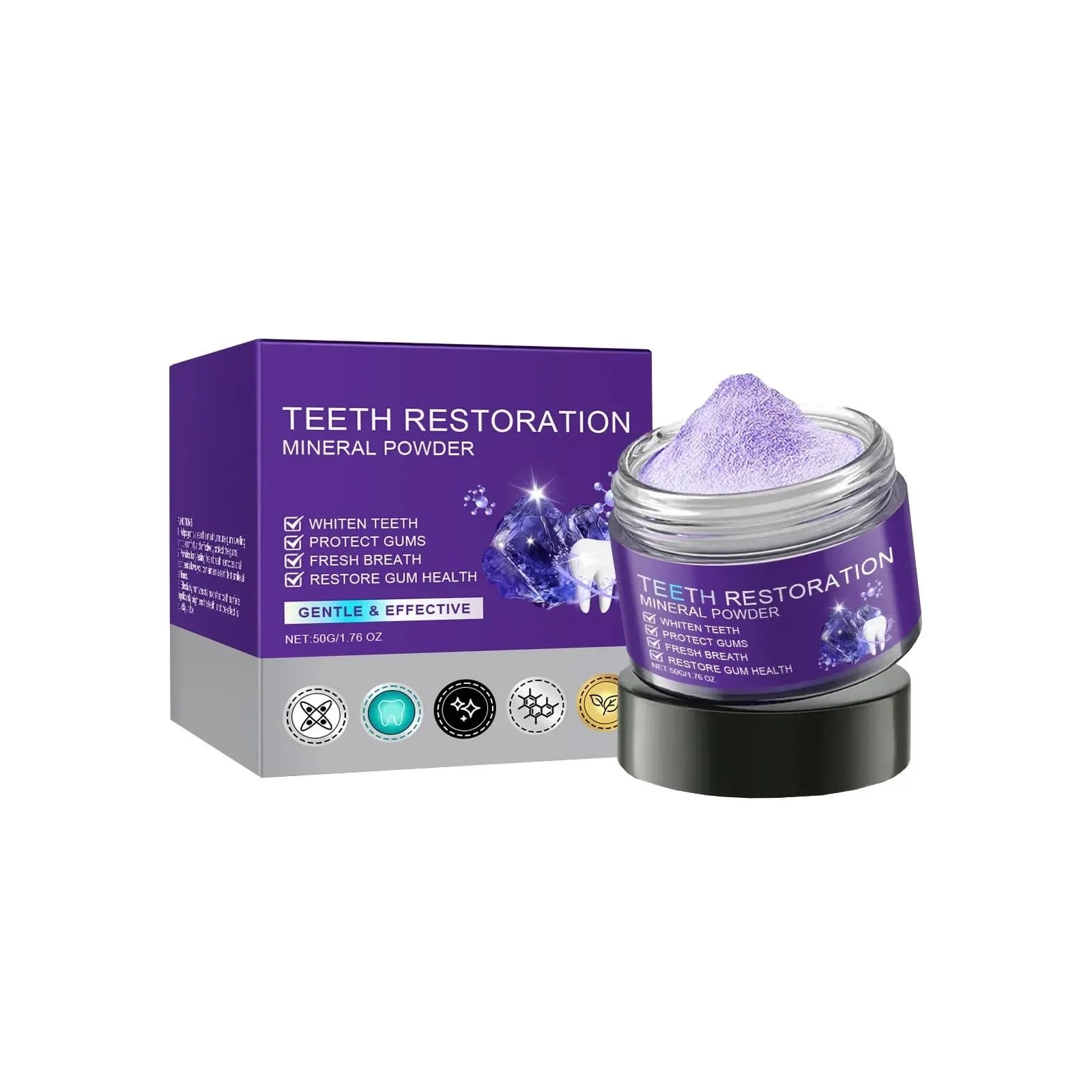 Teeth Restoration Mineral Powder, Purple Dental Restoration Mineral Powder, Effective in Strengthening Teeth and Gums for Daily Use (50G)