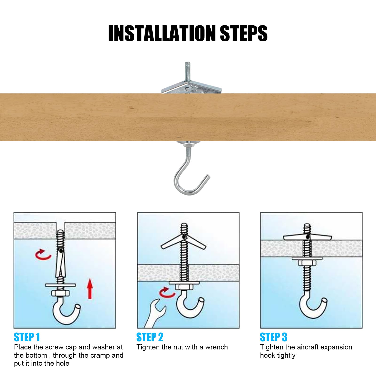 8Pcs Wing Spring Toggle Hook, Ceiling Hooks Plasterboard - Image 3