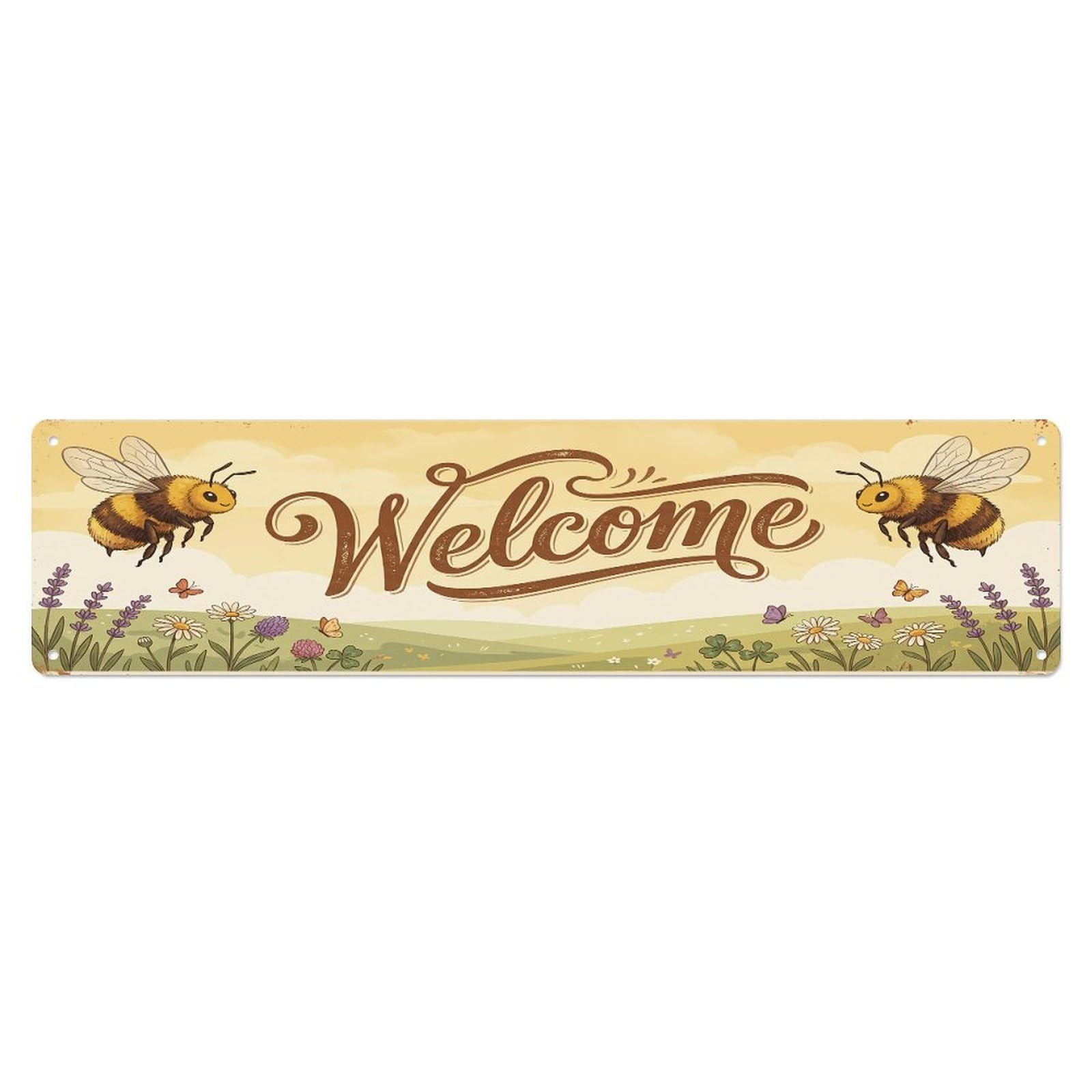 Cxhjca 4X16inch(10X40cm) Vintage Welcome Bumblebee Meadow Metal Tin Sign