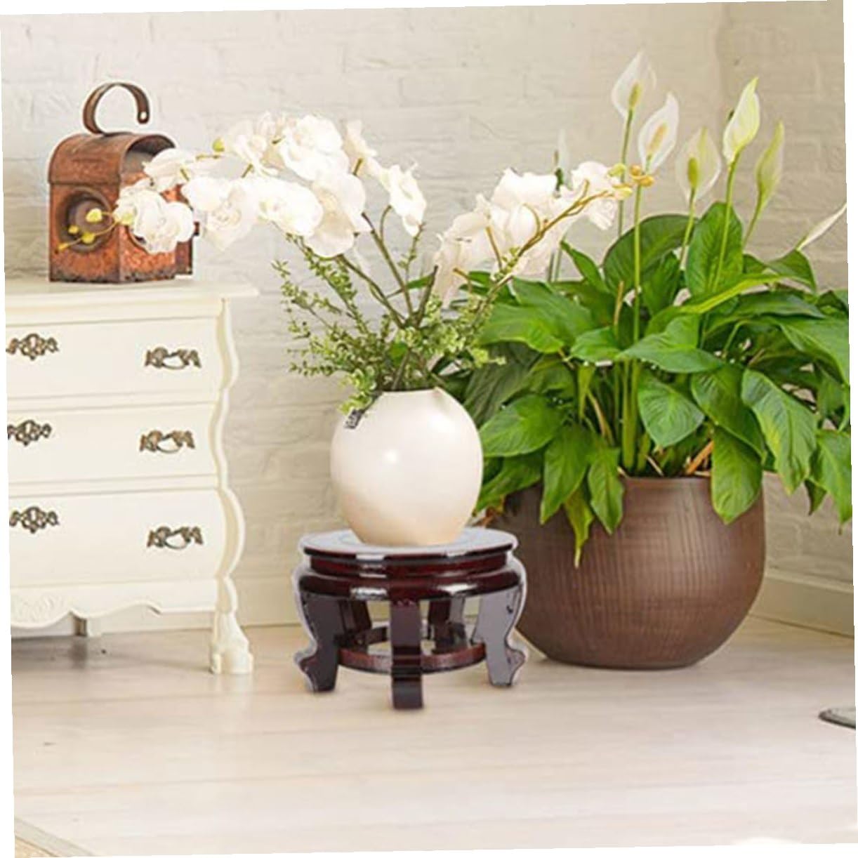 Kichvoe Soporte de Madera Maciza para Macetas y Figuras Decorativas, Base Redonda de 24 Cm Diámetro, Altura 12 Cm, Capacidad hasta 70 Kg, Adecuado para Plantas de Interior y Exhibición