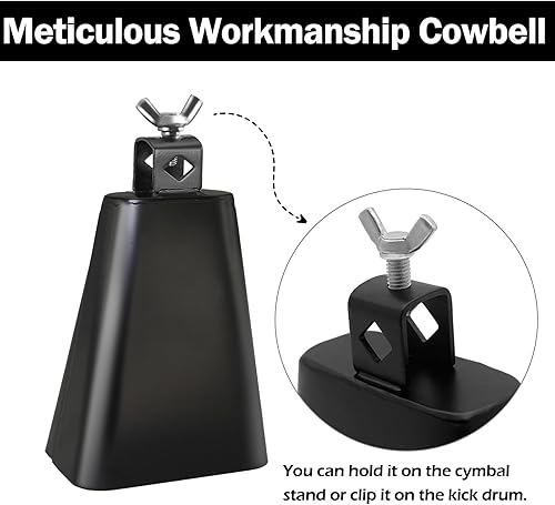 Miniatura 2 de Cencerro de acero con palo, de metal para hacer ruido, campanas de vaca de percusión para batería (4 pulgadas)