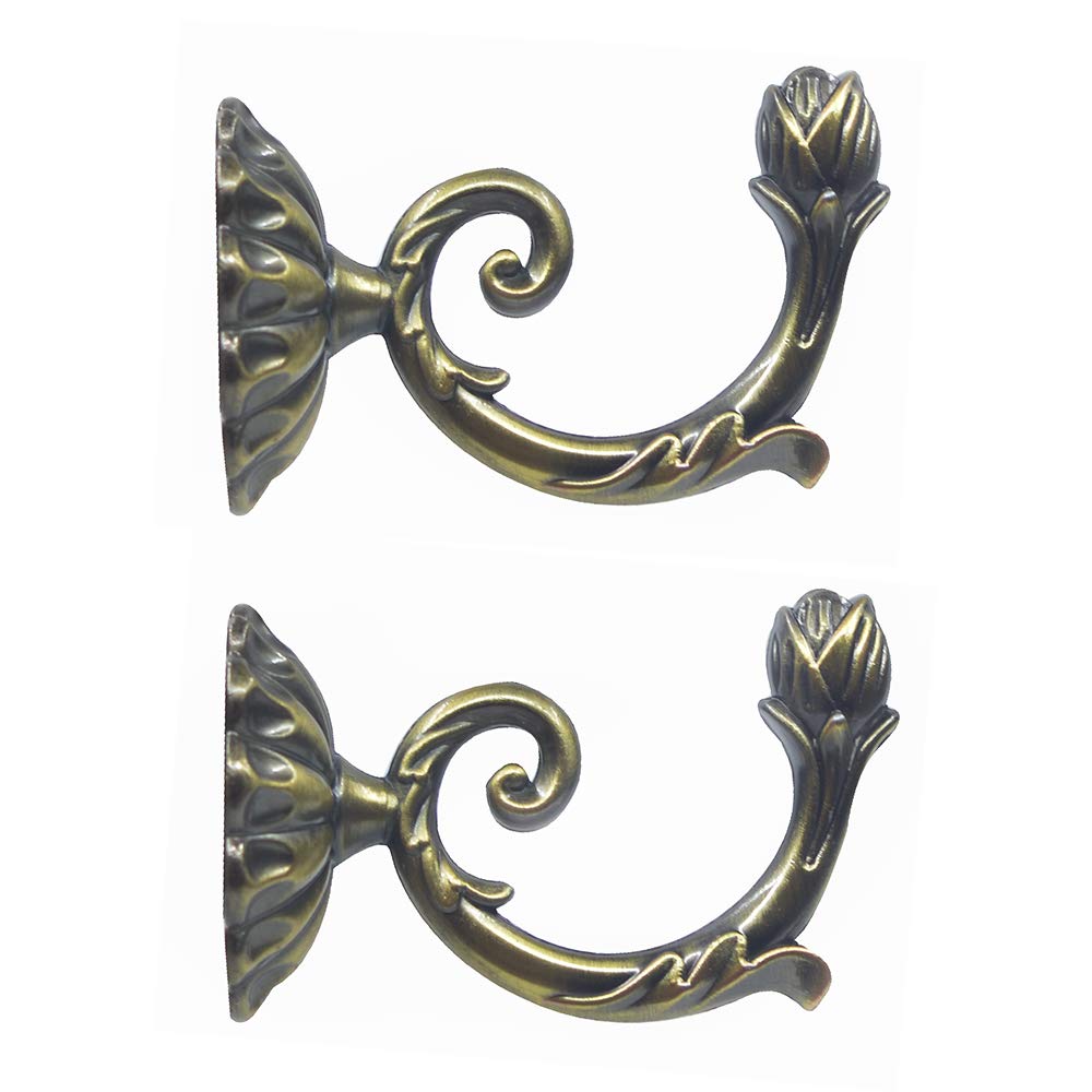 Ailejia 1Pair Curtain Holdbacks Metal Wall Mounted Curtain Tiebacks Solid Color Simplicity European Crown Hook Design Curtain Holdbacks (Bronze)