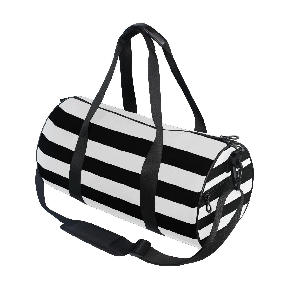 Sports Gym Travel Duffle Bag Black White Stripe Luggage for Men and Women