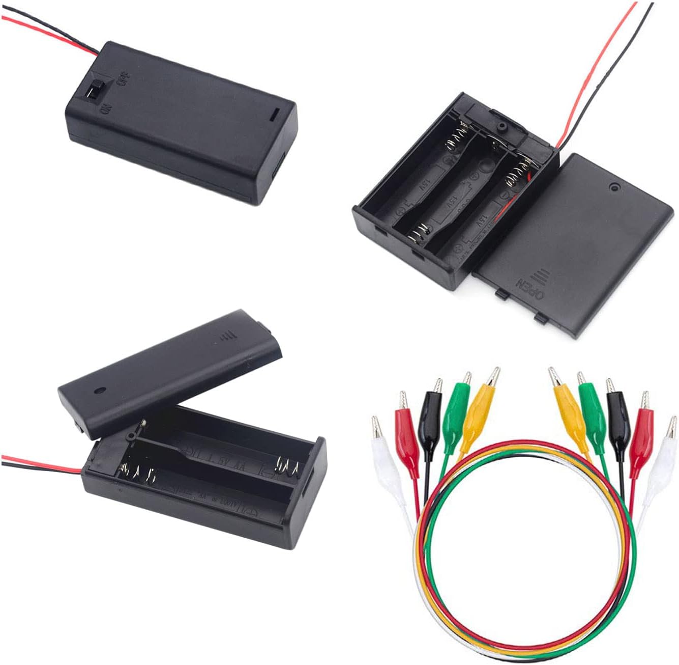 Porte-piles 3xAA Avec Fils – Lot De 2, Noir, Pour Alimentation DIY 4.5V, Compatible Projets électroniques