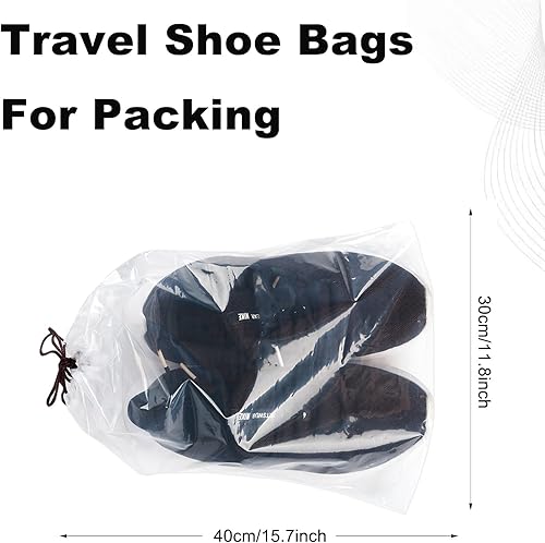 Miniatura 2 de 50 bolsas de zapatos transparentes para viajes, 11.8 x 15.7 pulgadas, bolsas de zapatos de viaje con cordón para embalaje, bolsa de almacenamiento