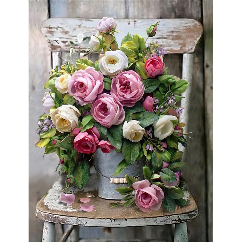 LWZAYS Flower Diamond Painting for Adults-5D Flower Diamond Art Kits,5D Gem Painting Kit for Adults,DlY Jewel Art Paint with RoundFull DrillGem Arts Craft for Home Wall Art Decor(12 * 16inch)