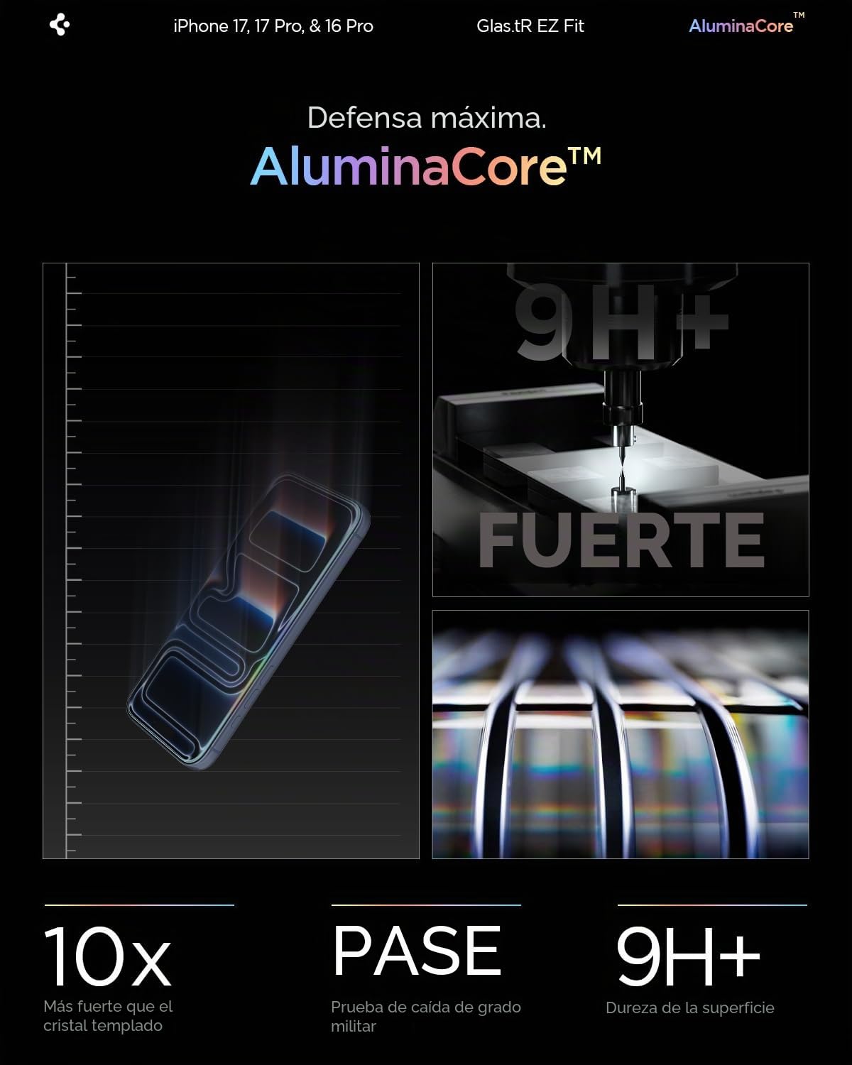 Spigen Glas.tR EZ Fit Protector Pantalla para iPhone 17, iPhone 17 Pro, iPhone 16 Pro, 2 Unidades, Instalación Fácil, Alta Definicion, Dureza 9H
