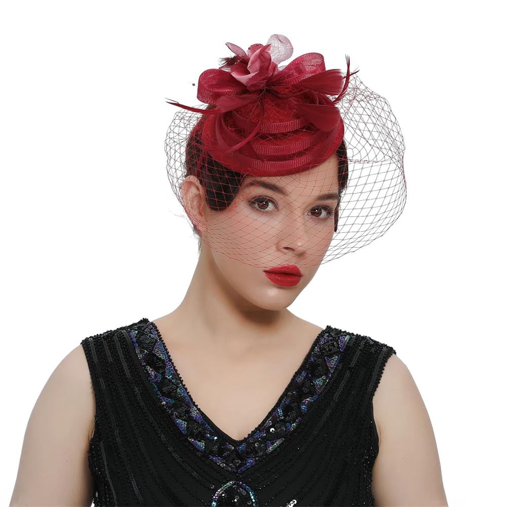 Tocado de Pelo Floral con Plumas para Mujer, Diadema para Boda, Novia, cóctel, Sombreros (Morado, Talla única)