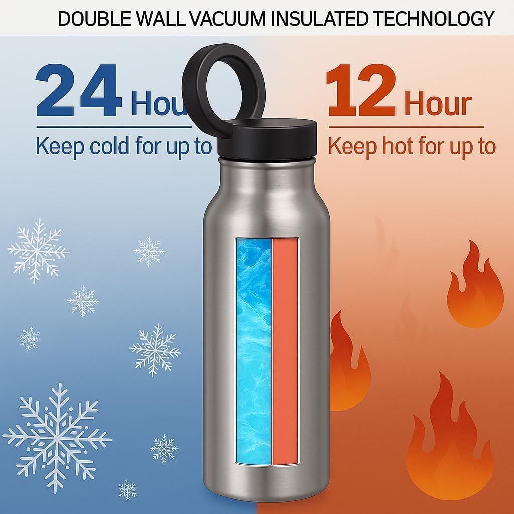 24 oz Insulated Stainless Steel Water Bottle – Vacuum Double-Wall Tumbler for Hot 12H & Cold 24H – Spill-Resistant Lid with Magnetic Handle – Portable for Travel & Gym - Image 2