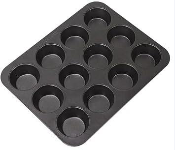 Professional 12-Cup Muffin Pan, Non-Stick Carbon Steel Baking Tray, Black, 32.5 x 25.2 cm, Heavy Duty Cupcake Bakeware