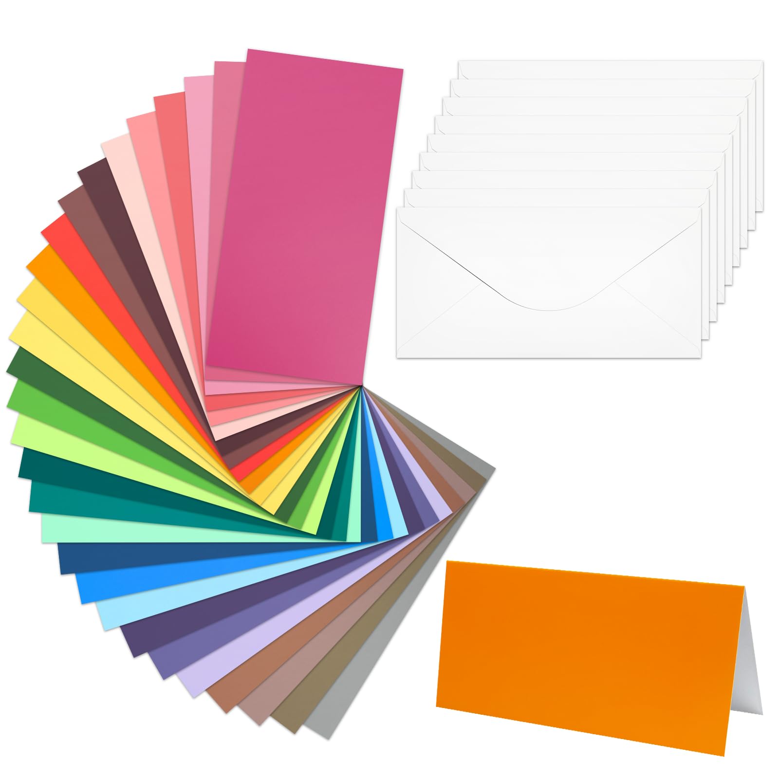 60 Pack DL Rectangular Coloured Blank Cards and Envelopes, 28 Assorted Colours Coloured Cards and White Envelopes for Card Making, Invitation and Greeting Cards (21x10cm)