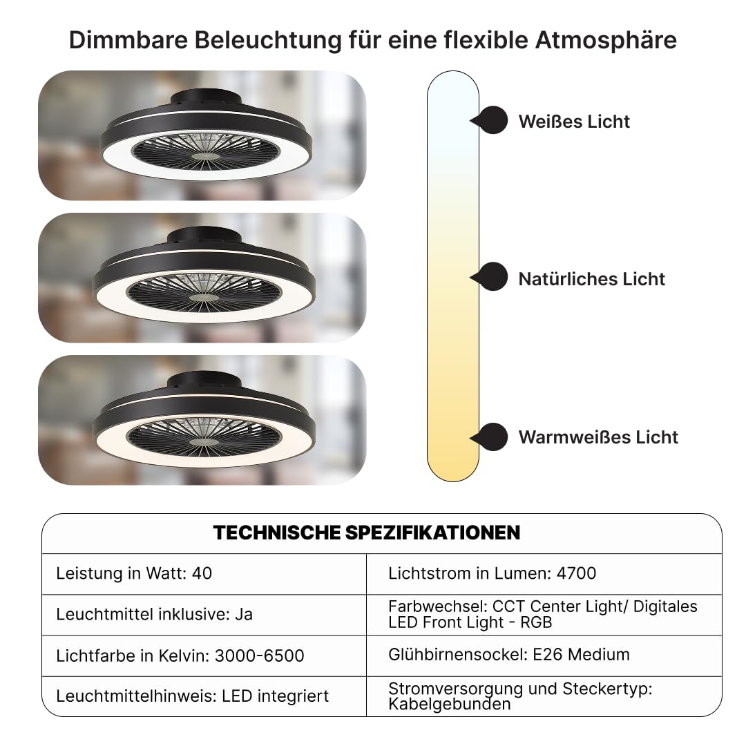 Brilliant LED-Deckenleuchte mit Ventilator 48,5cm Schwarz Dimmbar