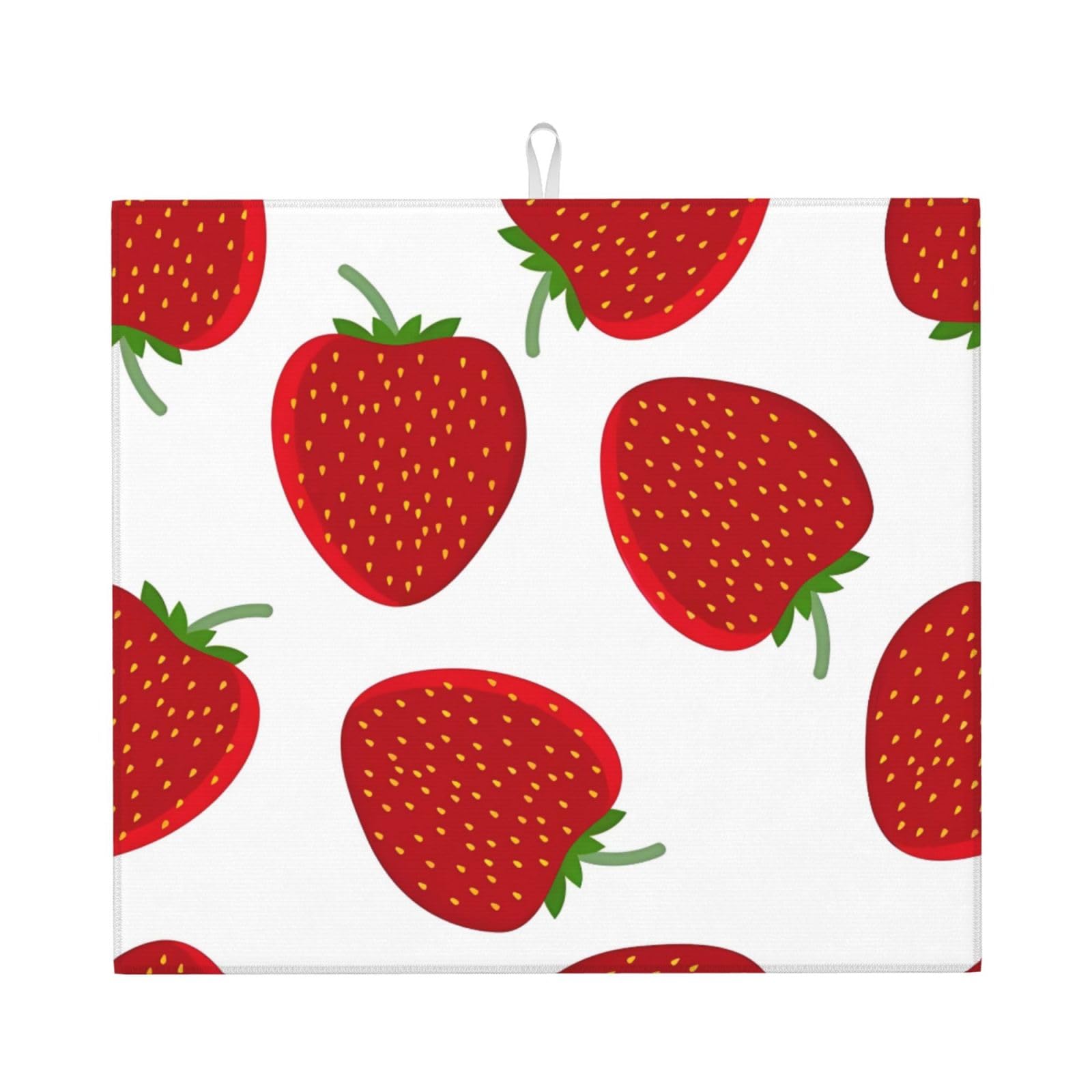 WHJSSF Strawberry Prints Kitchen Drying Mat - Absorbent Dish Drying Throw with Colorful Prints, Quick-Dry Countertop Layer for Dishes & Appliances - Non-Slip & Foldable