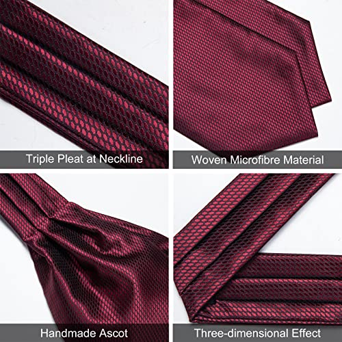 Image of DiBanGu Mens Silk Ascot Ties Paisley Jacquard Woven Cravat and Pocket Square Cufflinks with Lapel Pin for Business Wedding