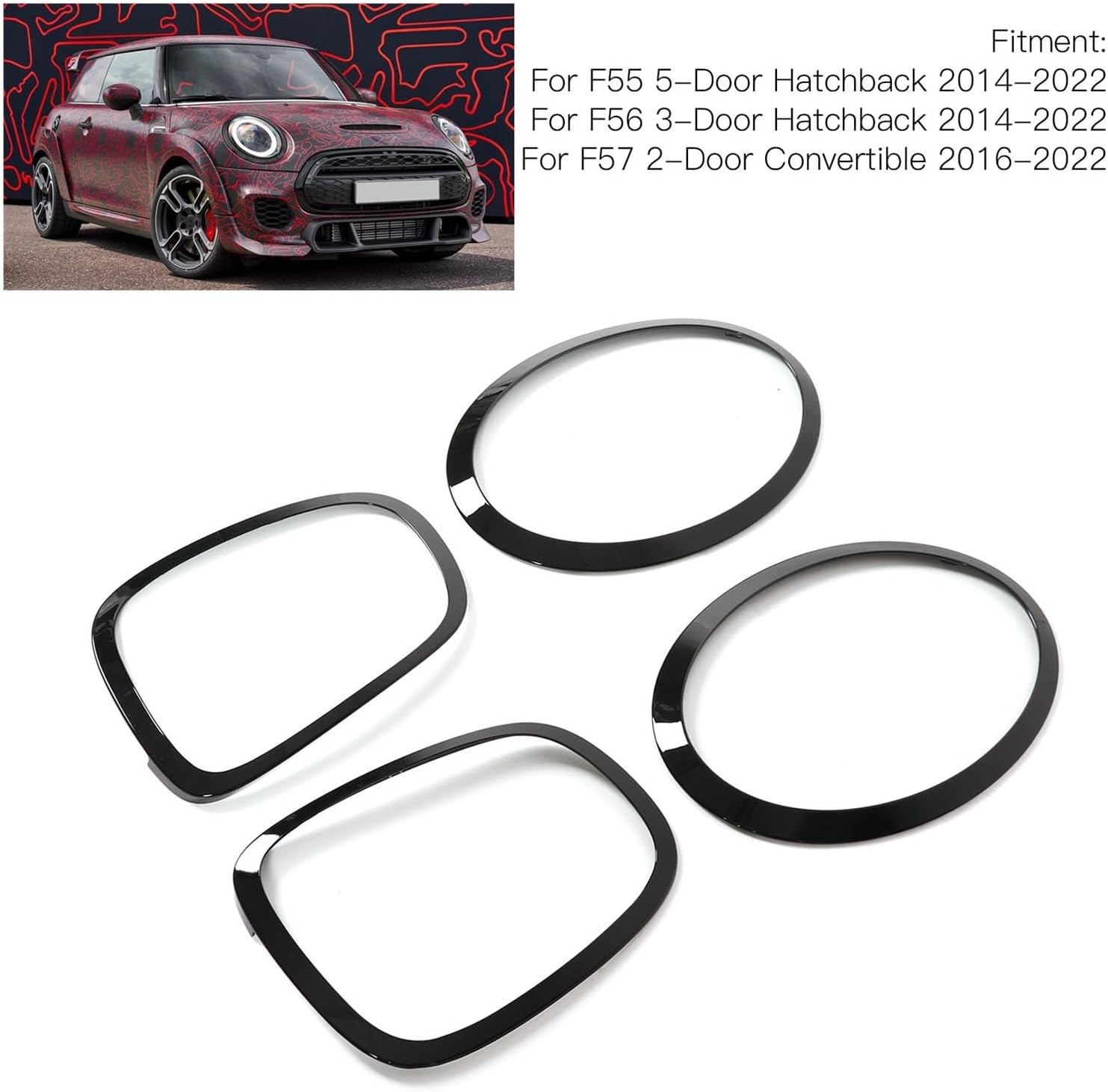 Glossy Black Headlight Taillight Surround Cover Trims Compatible For F55 F56 F57 One S JCW 2014+ Rear Tail Light Frame Trim