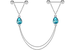 14G Nipple Chains Body Piercing Jewelry - Embellish Your Body with Sparkling Crystals
