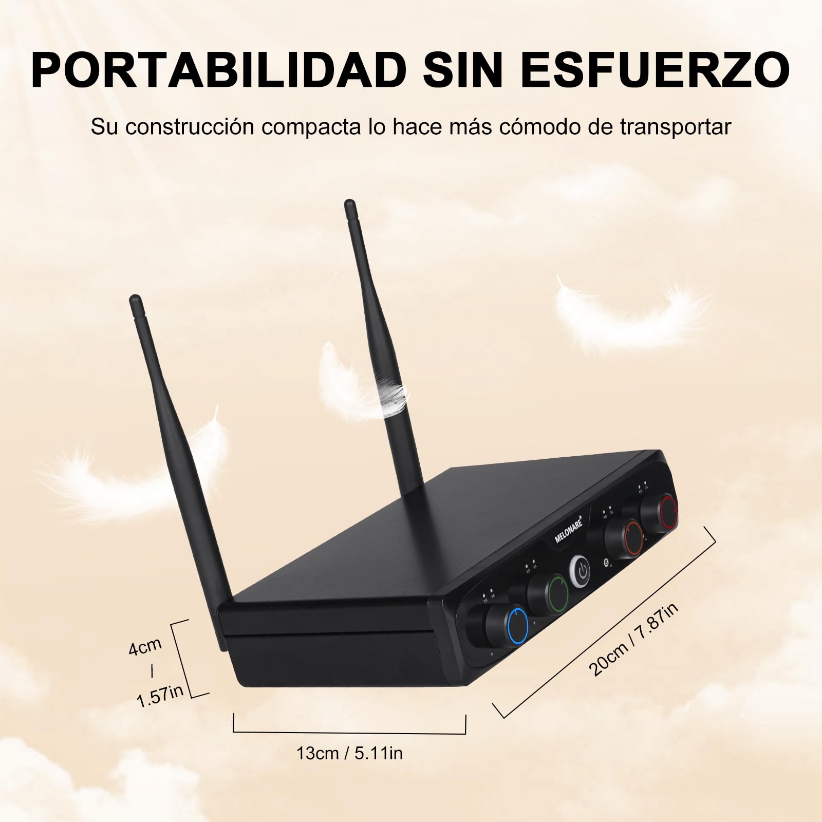 MELONARE Sistema de micrófono inalámbrico UHF Compacto MWM-41-4B | 4 micrófonos de diadema/solapa, 4 x 10 frecuencias, alcance de 60 m, manos libres para voz, iglesia, conferencia