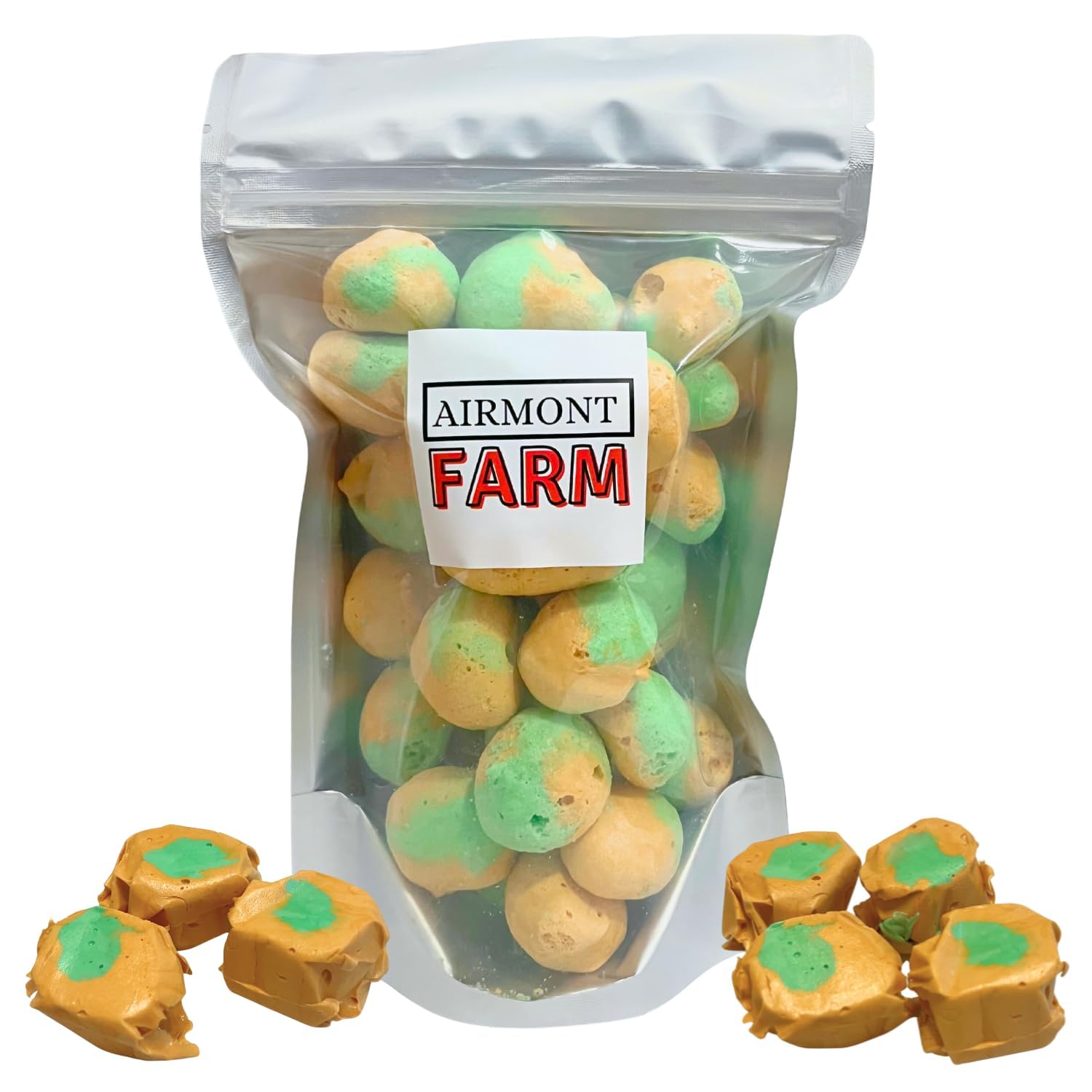 Freeze-Dried Candy Salt Water Taffy 2 oz - Cut To Bite Sized Pieces - Ships In Box - Deliciously Crunchy, Intense Flavor, Lightweight Snack (Caramel Apple)