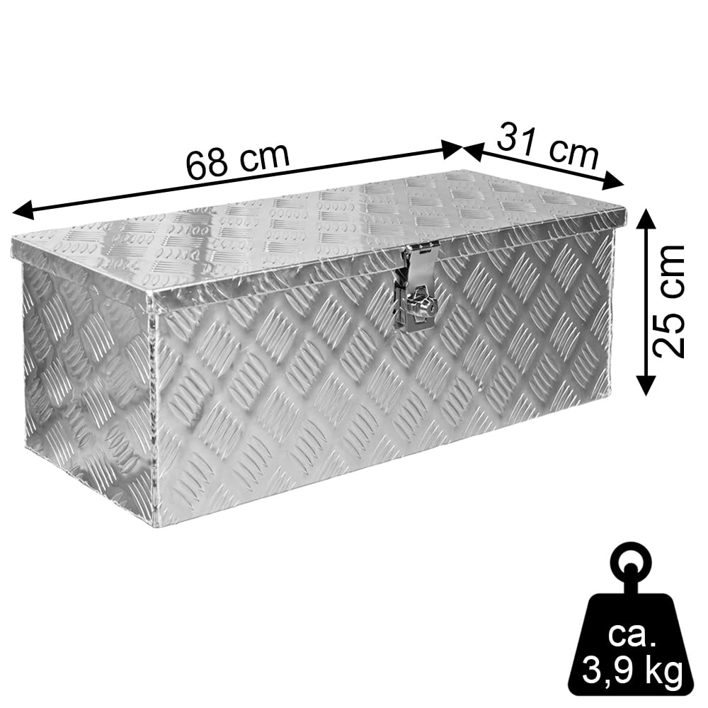 Trucky Truck Box Caisse de Transport Remorque Boîte à Outils | Modèle D050, 68 x 31 x 25 cm, Chequer Plaque en Alu, voiture, Atelier