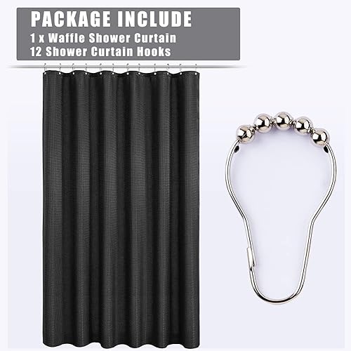 Miniatura 2 de Cortina de ducha de tela blanca con tejido de gofre de 72 x 72 pulgadas, forro de cortina de ducha de tela texturizada resistente, cortinas de ducha