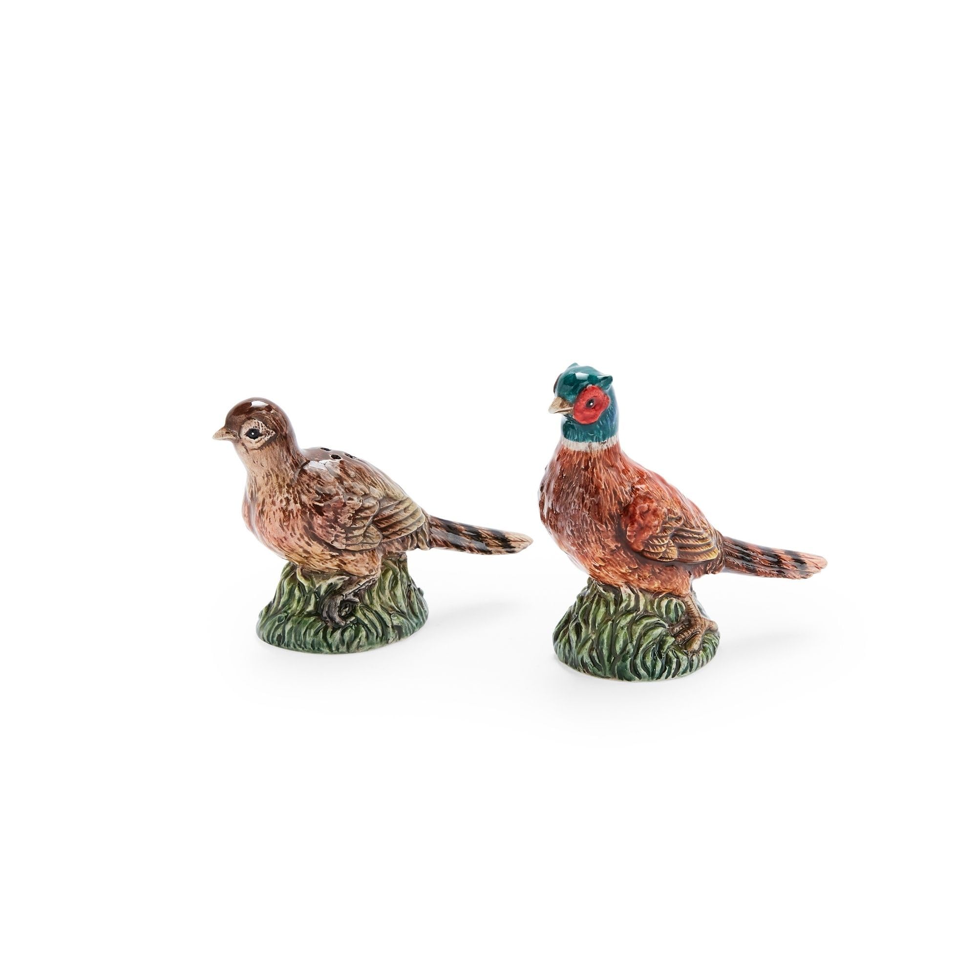 Spode Salero y pimentero en forma de faisán de 3.5 pulgadas, decoración de granja de cerámica dolomita para comedor formal, juego decorativo de sal y pimentero con tapones inferiores de fácil recarga,