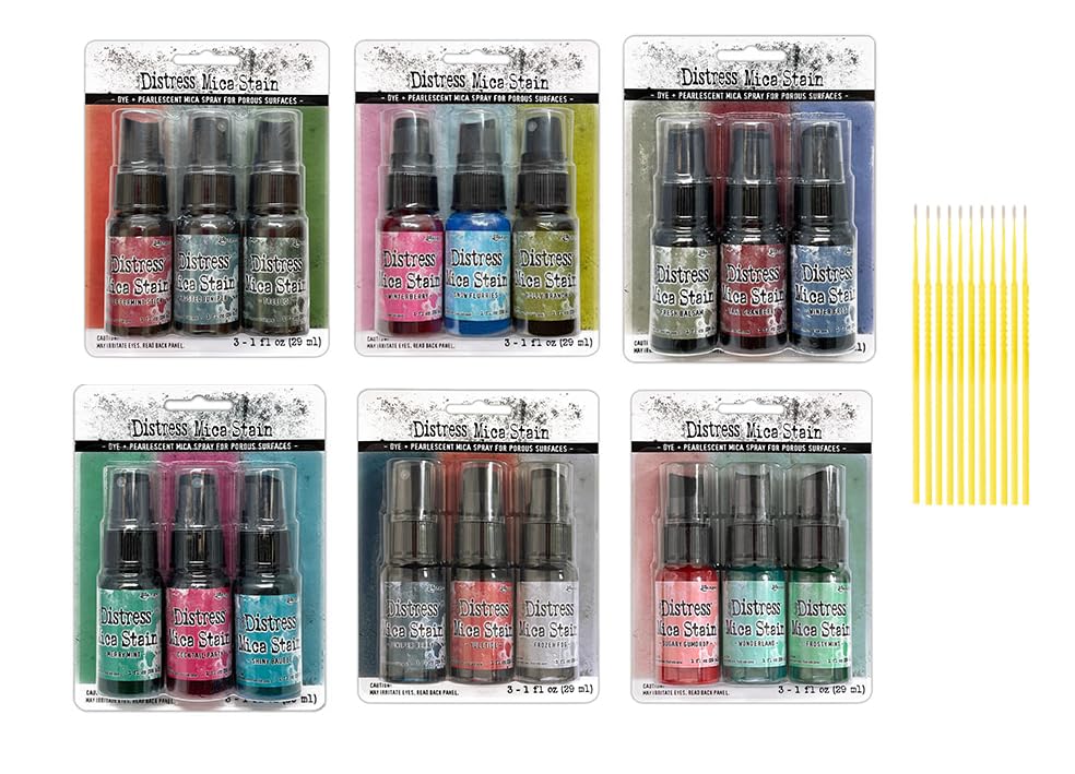 Trebbies Ranger Tim Holtz Distress Mica Spray Bundle - 18 one-ounce bottles (Complete Holiday Collection sets 1, 2, 3, 4, 5 and 6) Detail Sticks